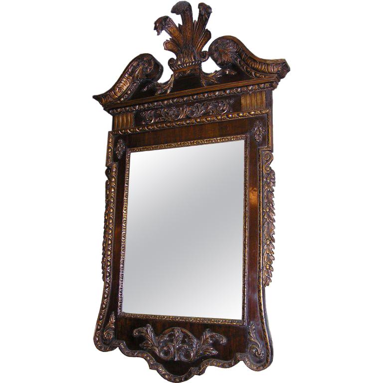 English Chippendale Mahogany & Gilt Prince Of Wales Wall Mirror . Circa 1760