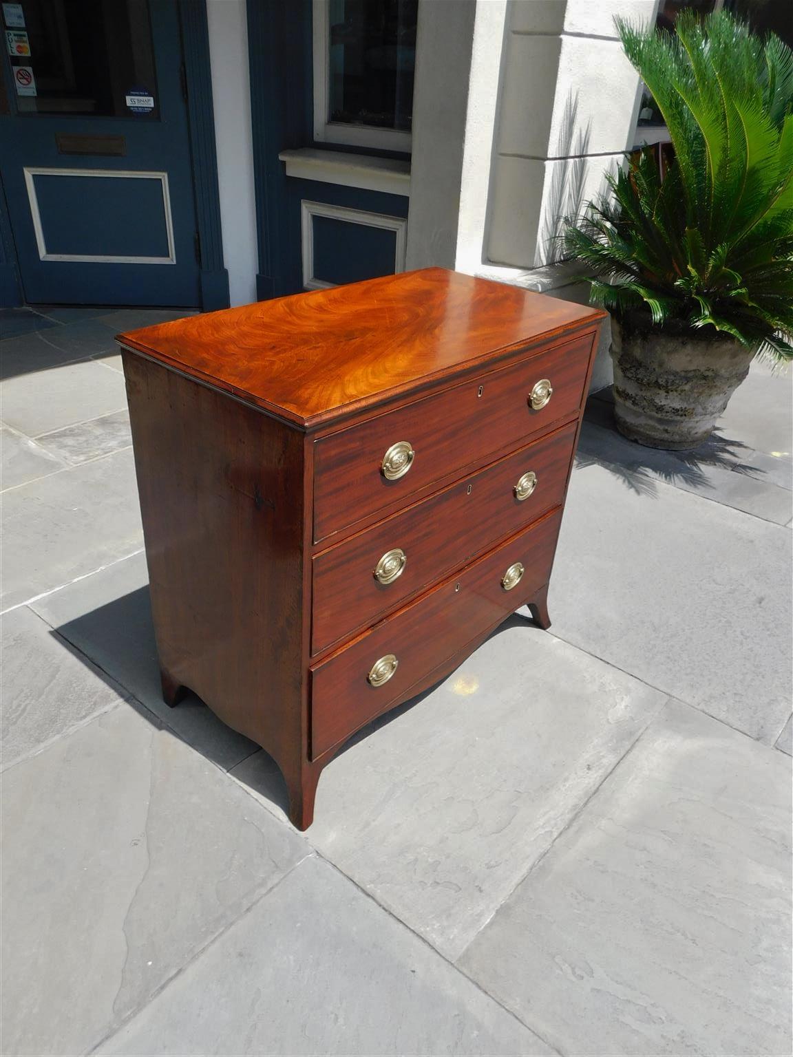 Hand-Carved English Hepplewhite Mahogany Graduated Chest of Drawers with Orig. Brasses, 1770