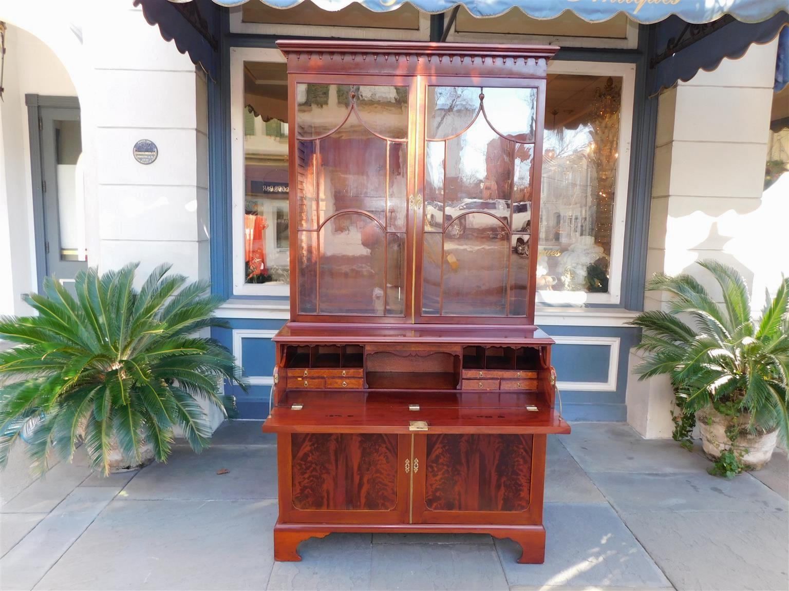 English Chippendale Mahogany Inlaid Fall Front Secretary with Bookcase, C.1780 For Sale 7