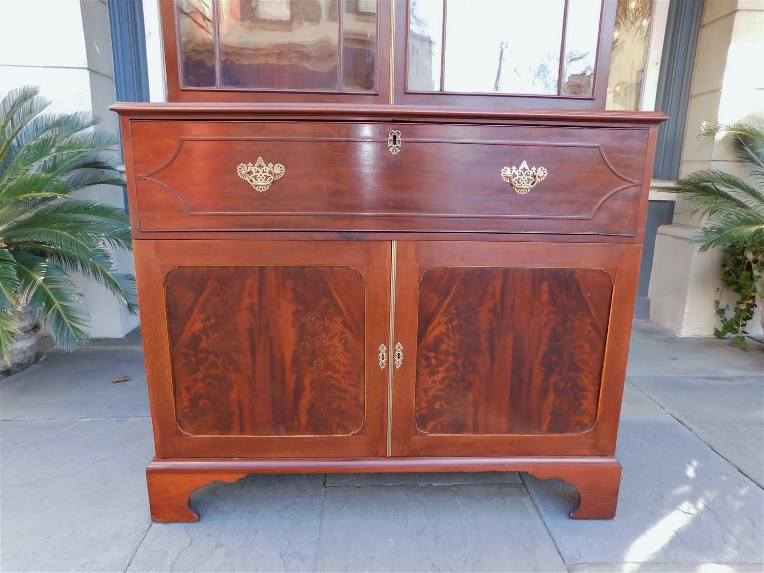 English Chippendale Mahogany Inlaid Fall Front Secretary with Bookcase, C.1780 For Sale 1