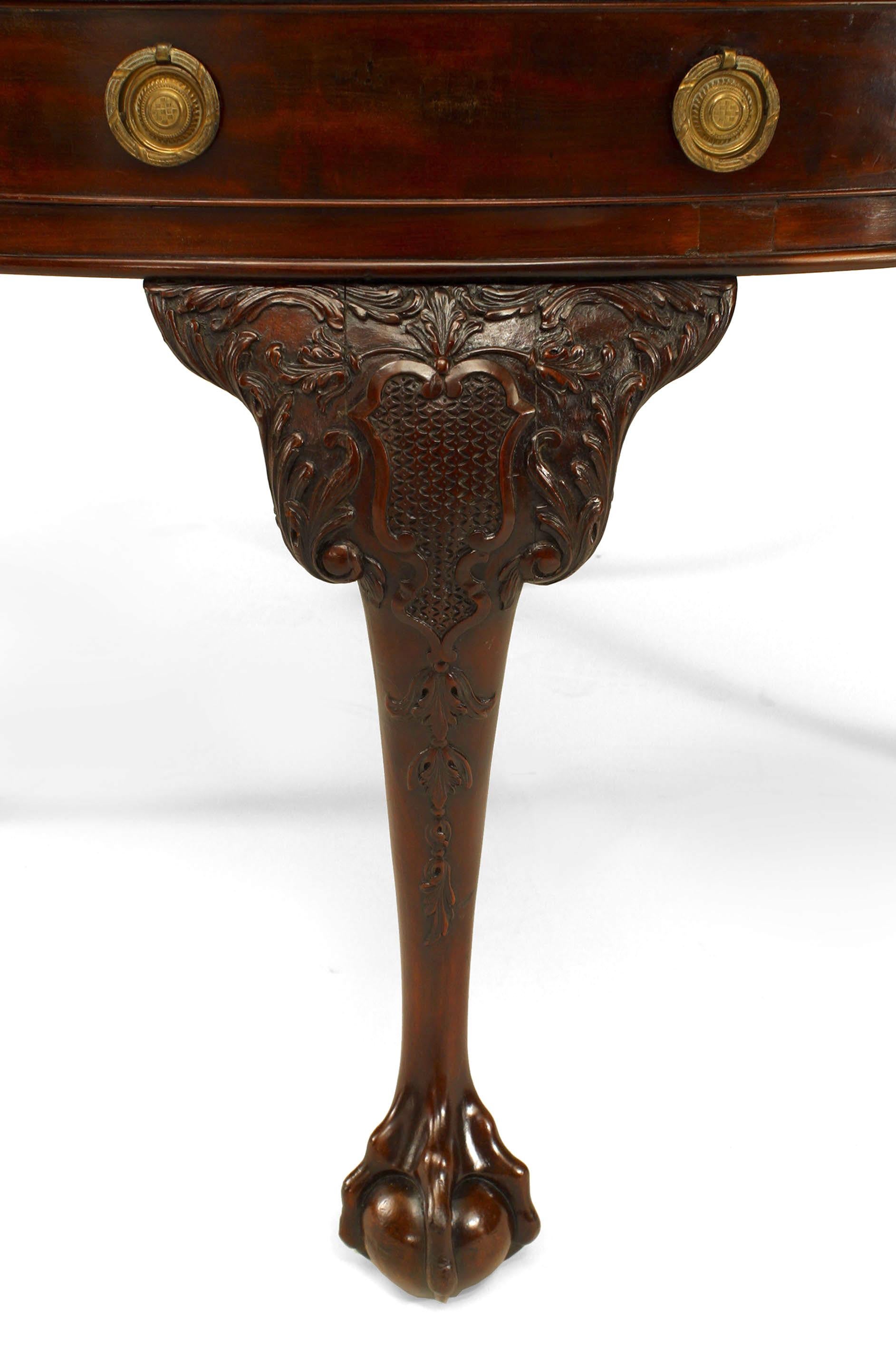 19th Century English Chippendale Mahogany Leather Center Table For Sale
