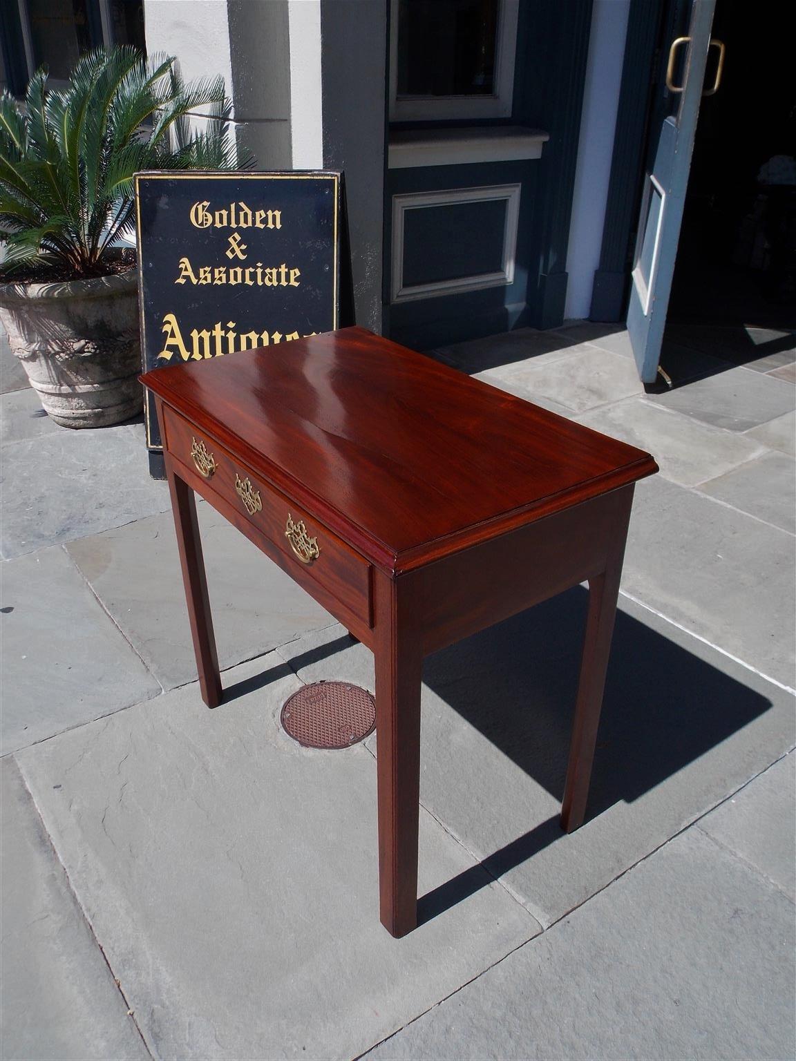 Hand-Carved English Chippendale Mahogany One-Drawer Side Table with Orig Brasses Circa 1770 For Sale