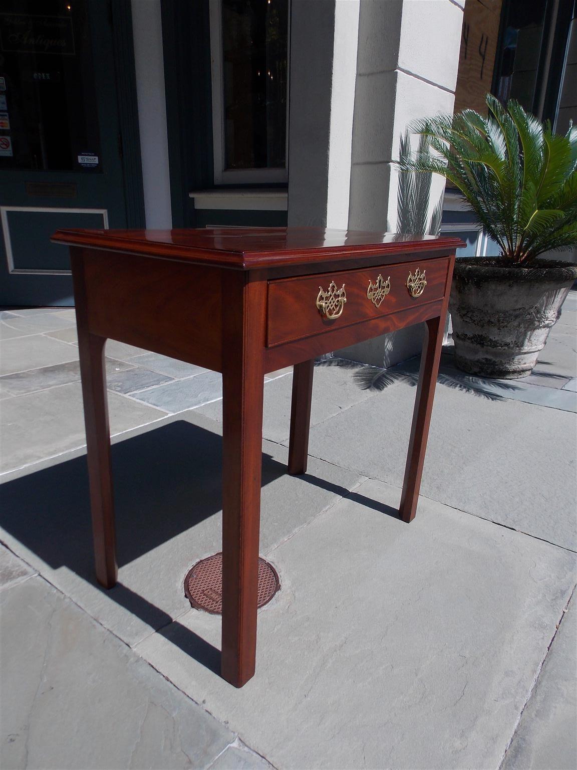 English Chippendale Mahogany One-Drawer Side Table with Orig Brasses Circa 1770 In Good Condition For Sale In Hollywood, SC