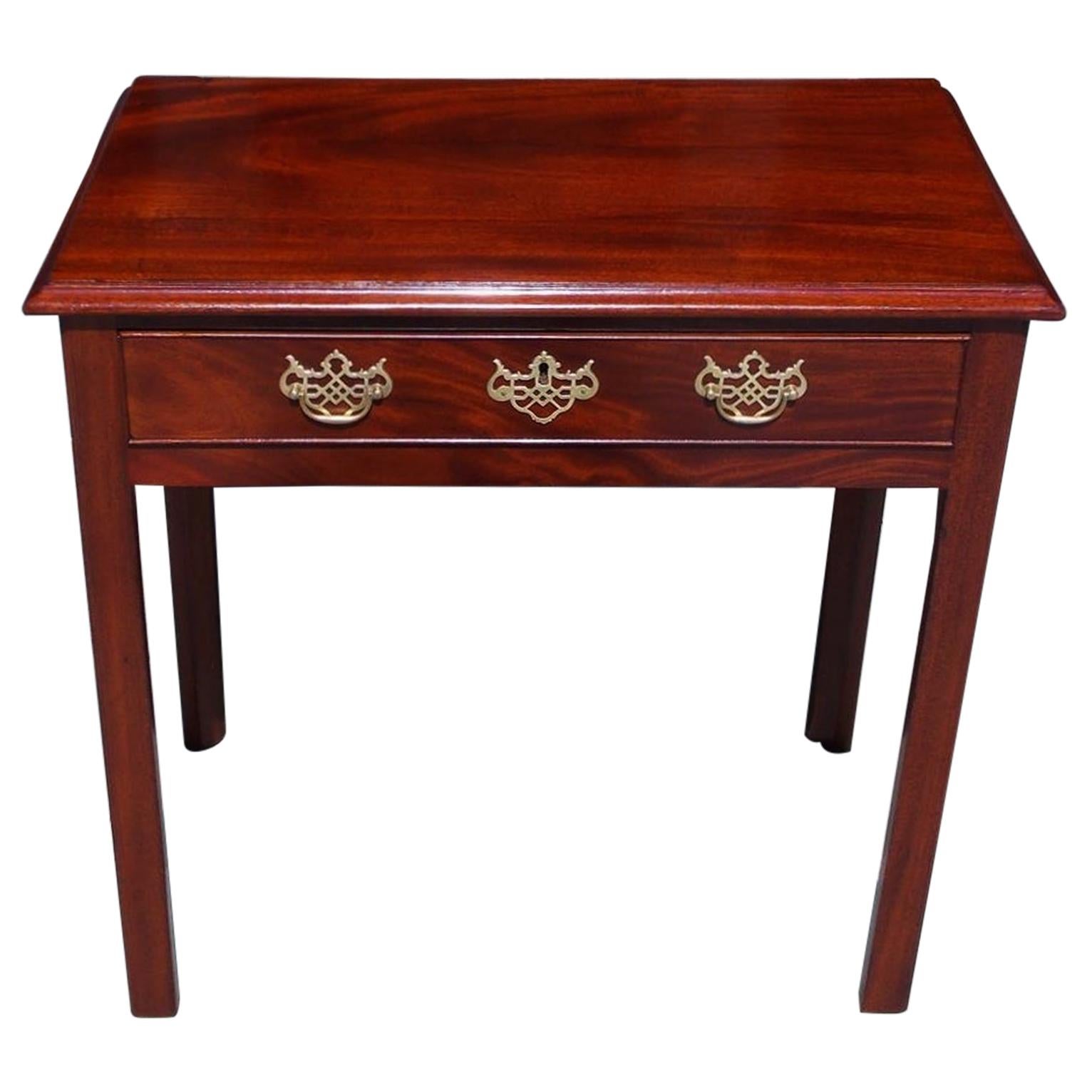 English Chippendale Mahogany One-Drawer Side Table with Orig Brasses Circa 1770 For Sale