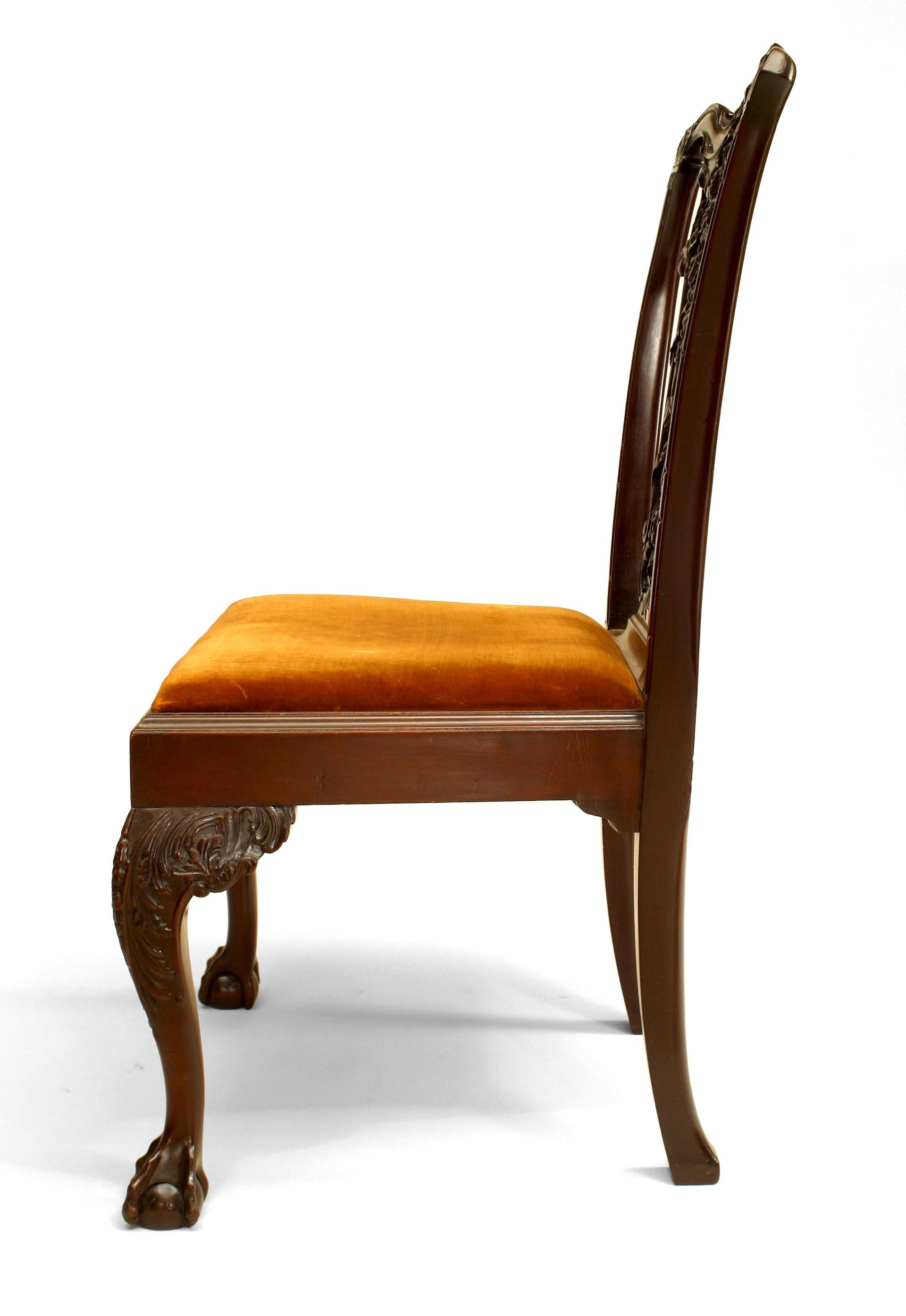 Sedia con schienale a nastro in mogano in stile Chippendale inglese (XIX secolo) con seduta a slitta