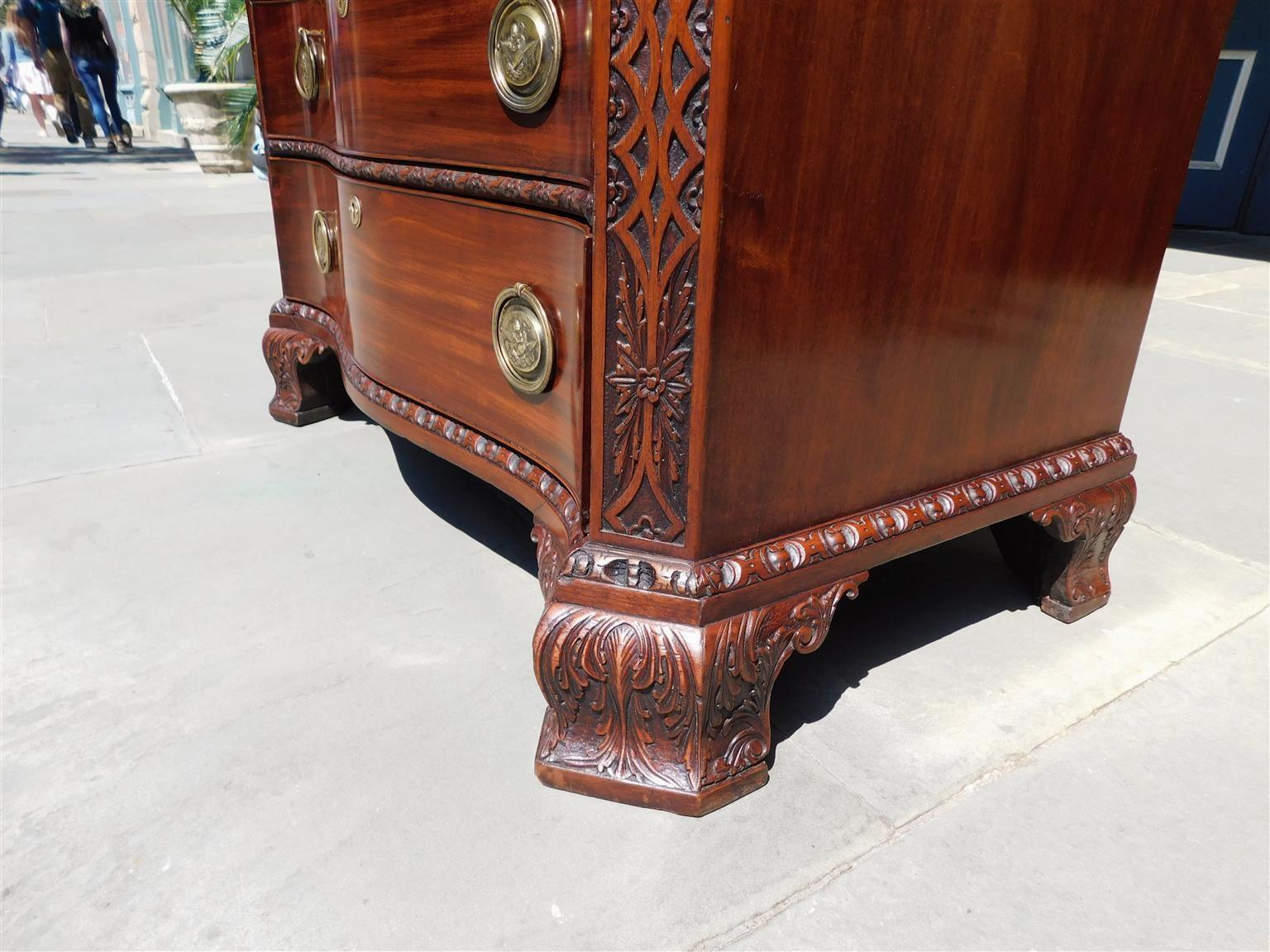 English Chippendale Mahogany Serpentine Chest with Orig Cherub Brasses, C. 1760 For Sale 5