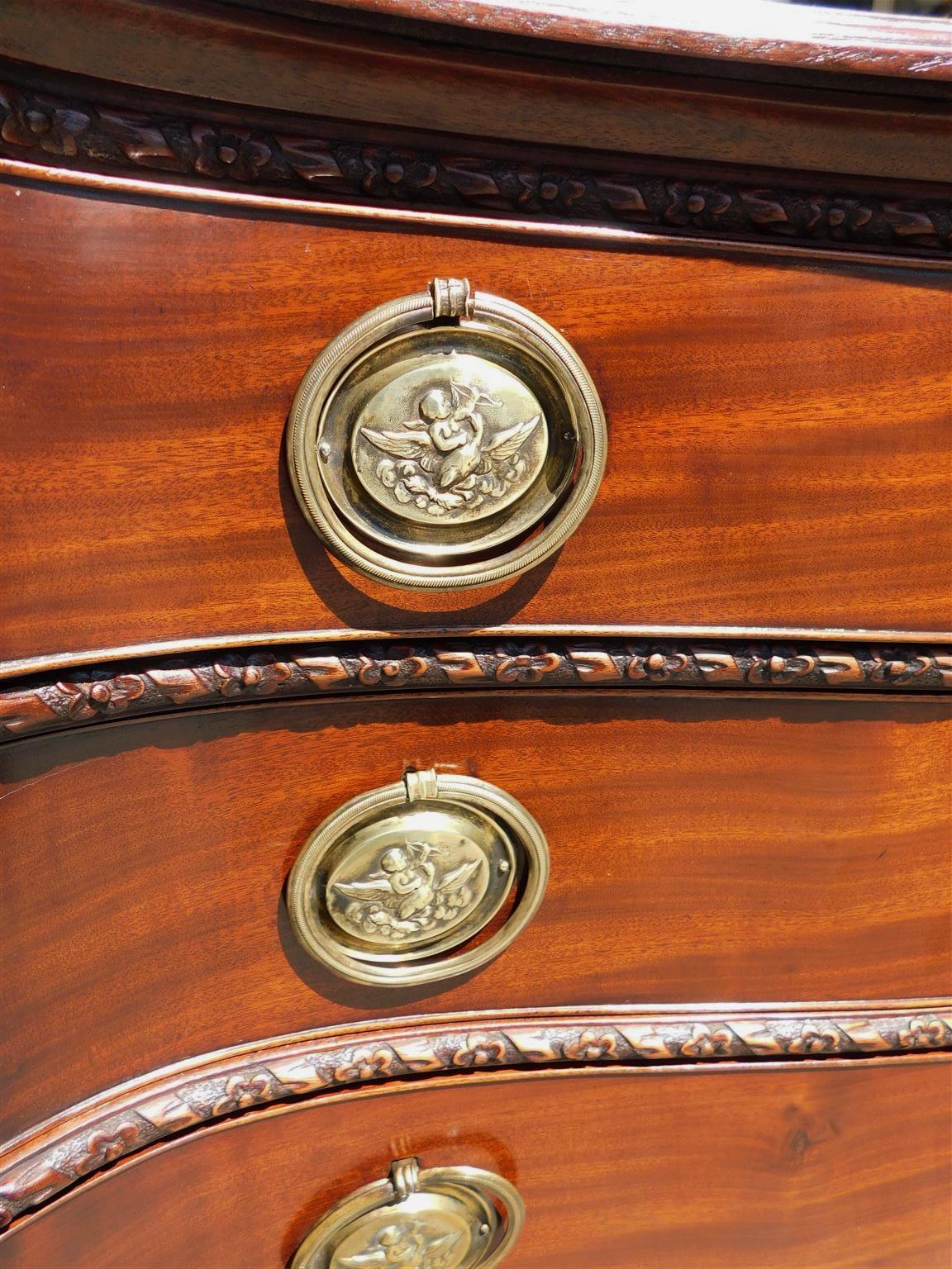 English Chippendale Mahogany Serpentine Chest with Orig Cherub Brasses, C. 1760 For Sale 6