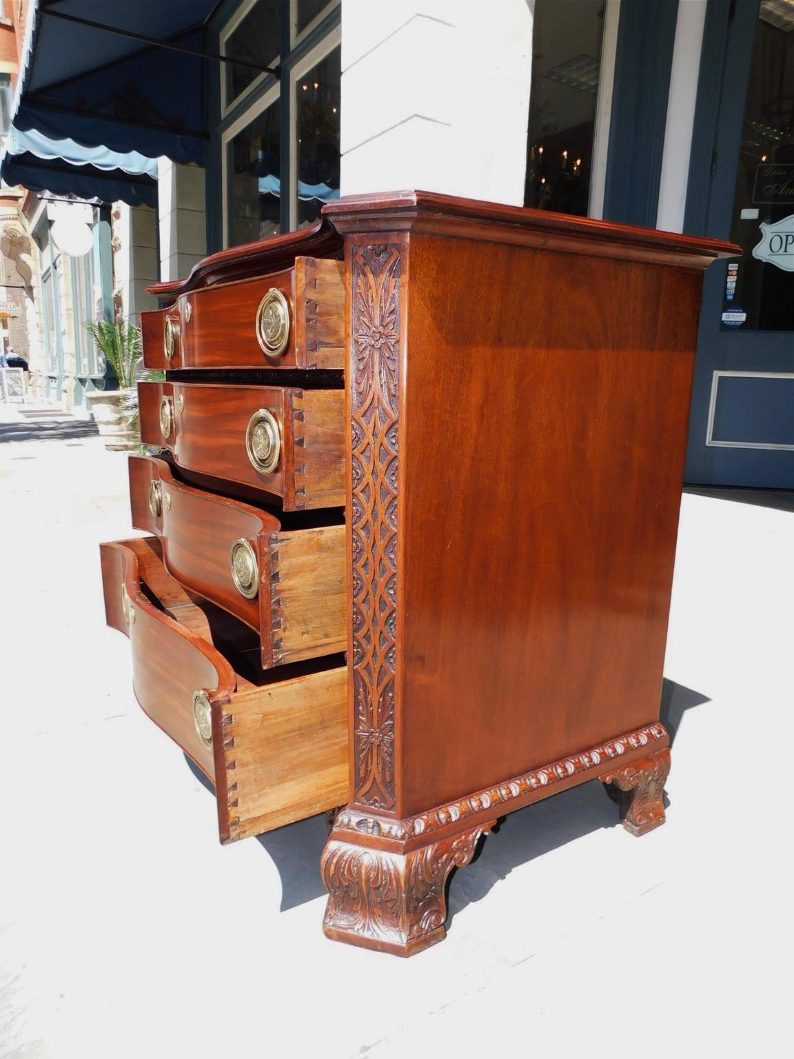 English Chippendale Mahogany Serpentine Chest with Orig Cherub Brasses, C. 1760 For Sale 7