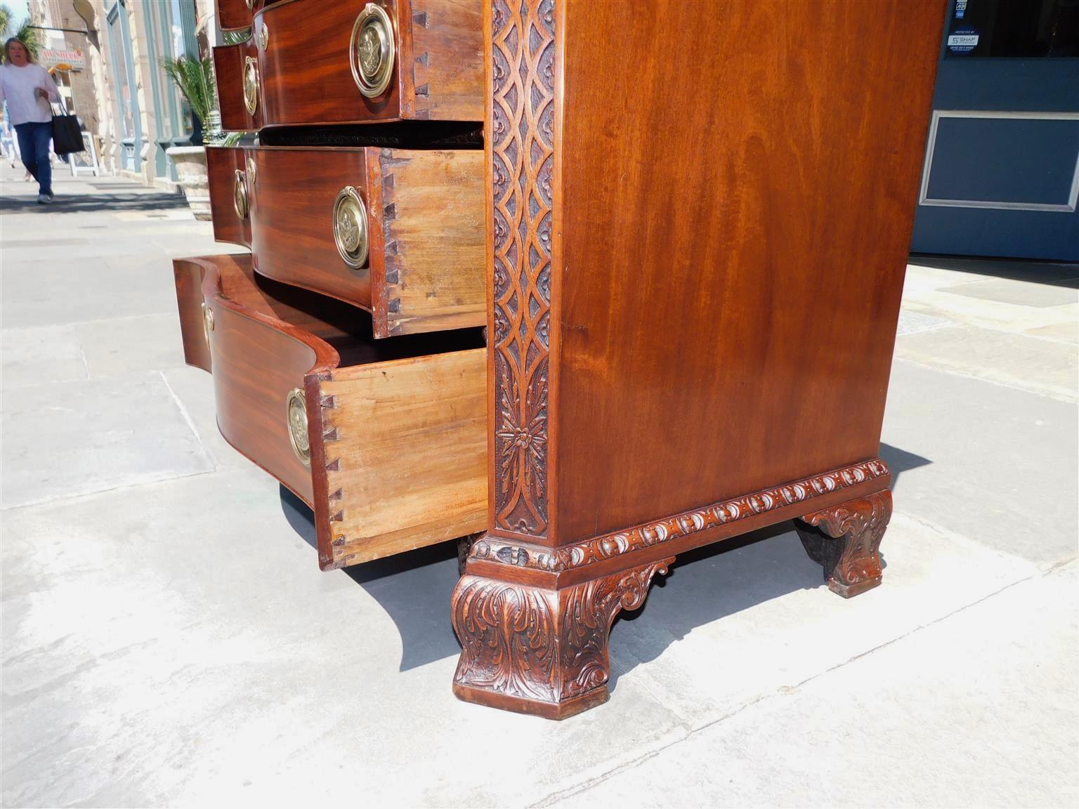 English Chippendale Mahogany Serpentine Chest with Orig Cherub Brasses, C. 1760 For Sale 8