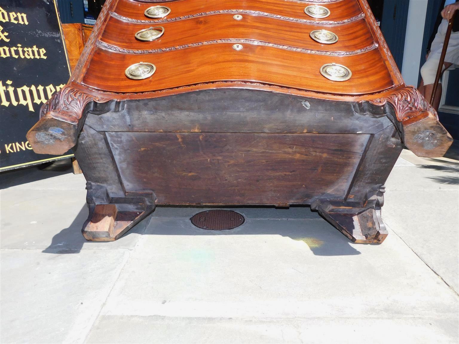 English Chippendale Mahogany Serpentine Chest with Orig Cherub Brasses, C. 1760 For Sale 9