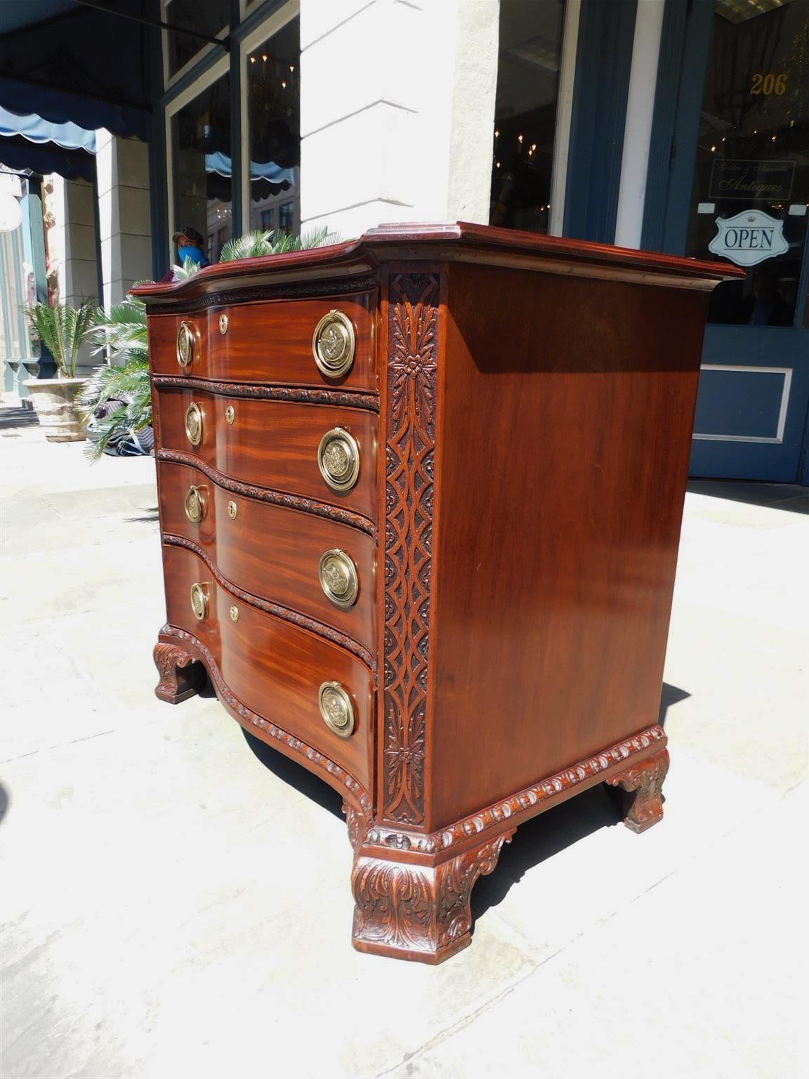 English Chippendale Mahogany Serpentine Chest with Orig Cherub Brasses, C. 1760 For Sale 4