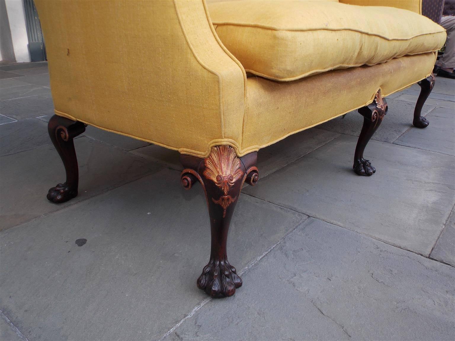 English Chippendale Mahogany Serpentine Gilt and Upholstered Sofa, Circa 1760 In Excellent Condition In Hollywood, SC