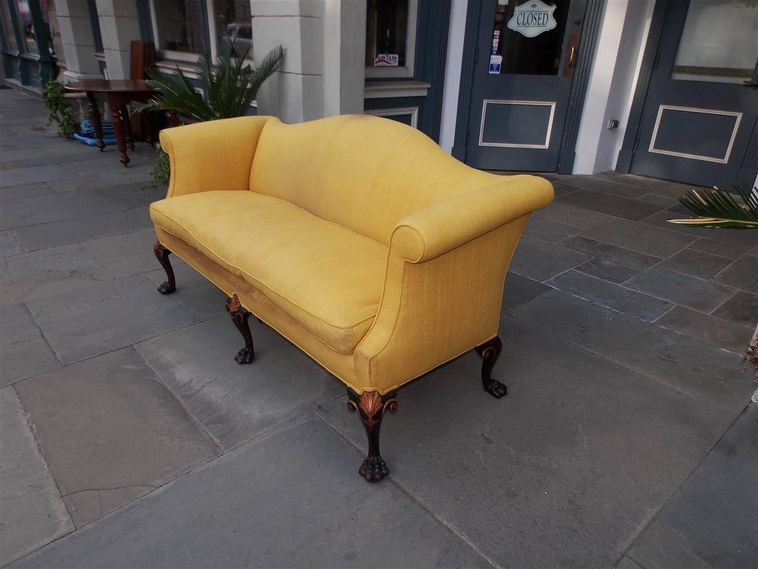 Mid-18th Century English Chippendale Mahogany Serpentine Gilt and Upholstered Sofa, Circa 1760