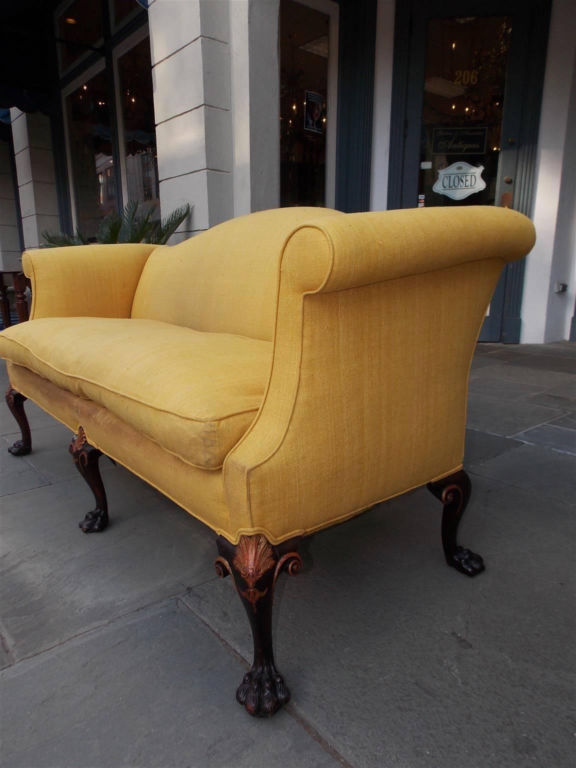 Upholstery English Chippendale Mahogany Serpentine Gilt and Upholstered Sofa, Circa 1760