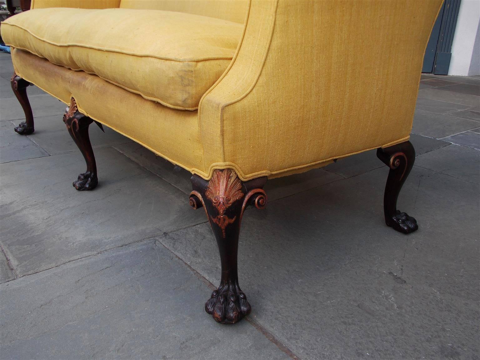 English Chippendale Mahogany Serpentine Gilt and Upholstered Sofa, Circa 1760 1