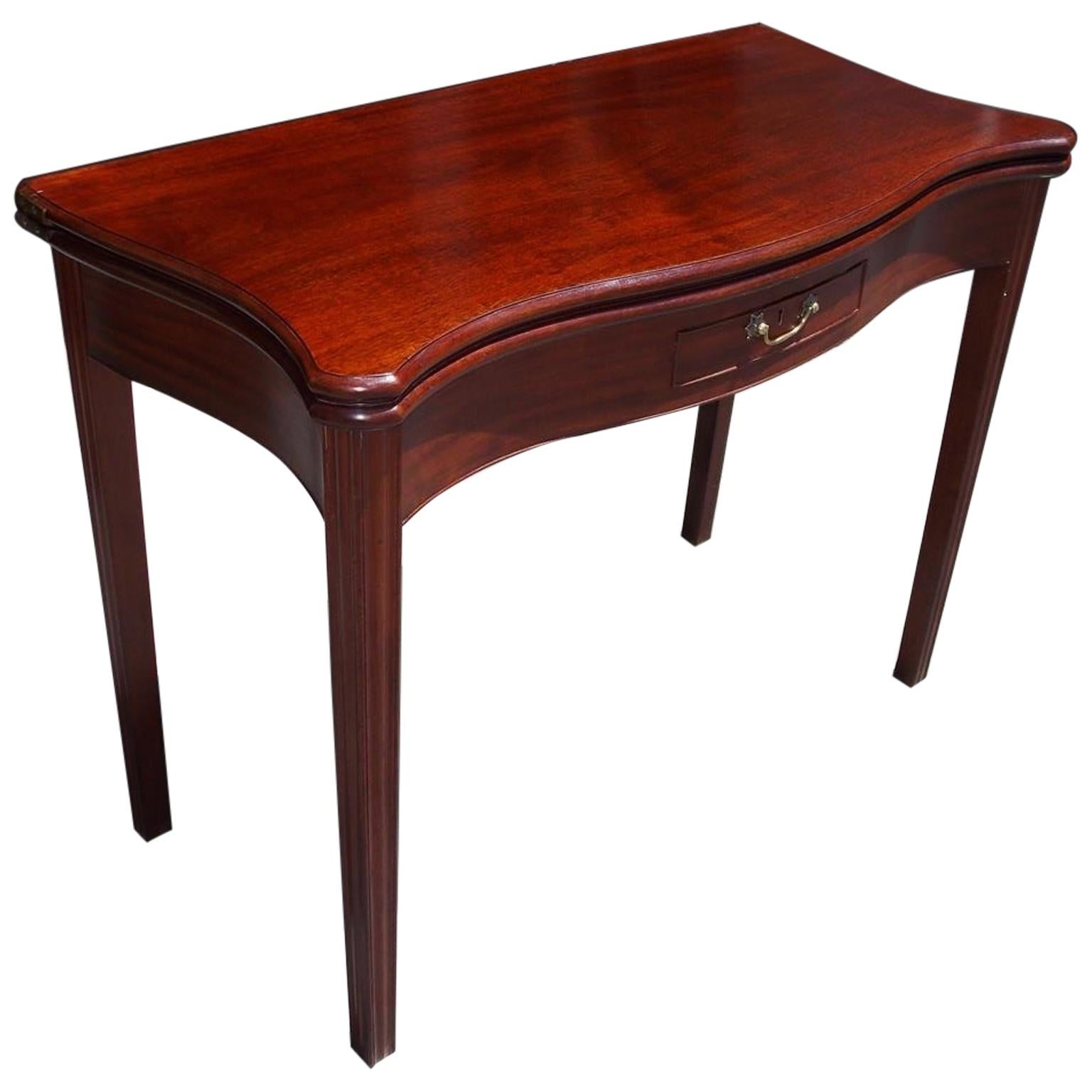 English Chippendale Mahogany Serpentine Hinged One Drawer Game Table, Circa 1760 For Sale
