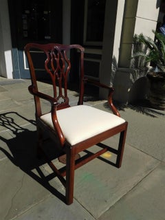 English Chippendale Mahogany Serpentine Splat Back Upholstered Arm Chair C. 1770