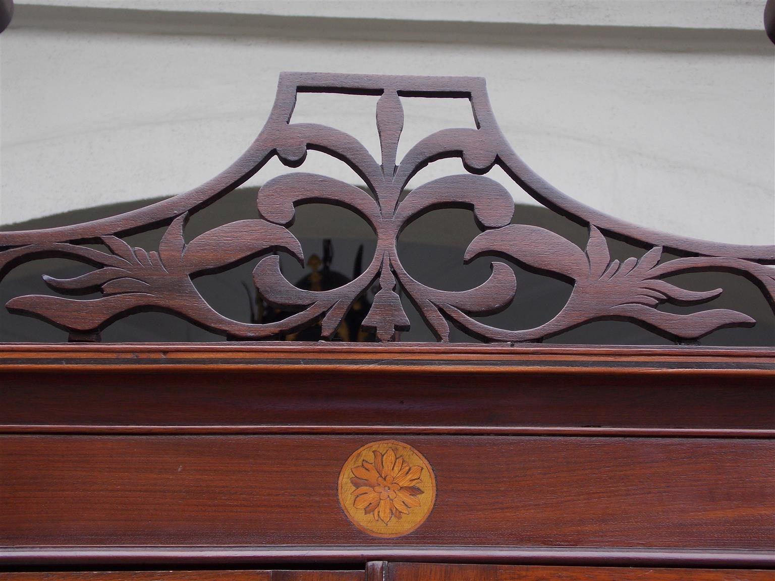 English Chippendale Mahogany Swan Neck Inlaid Breakfront with Desk, Circa 1770 For Sale 3