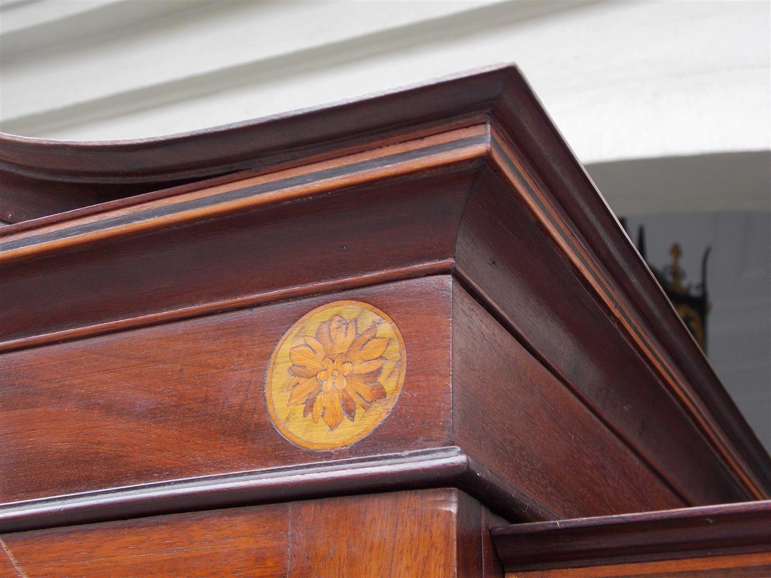 English Chippendale Mahogany Swan Neck Inlaid Breakfront with Desk, Circa 1770 For Sale 4