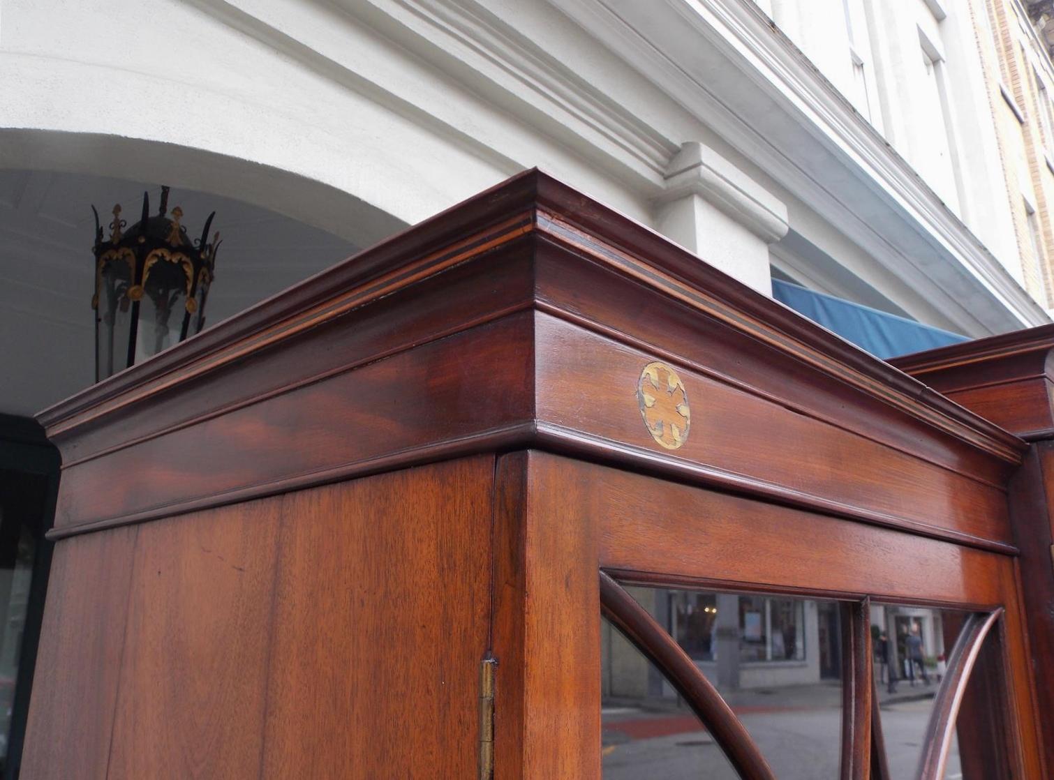 English Chippendale Mahogany Swan Neck Inlaid Breakfront with Desk, Circa 1770 For Sale 8