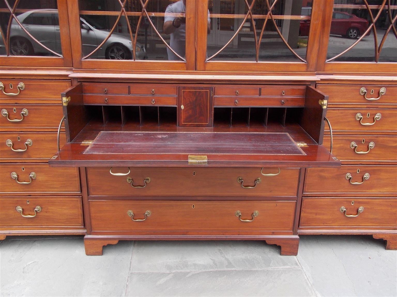 English Chippendale Mahogany Swan Neck Inlaid Breakfront with Desk, Circa 1770 For Sale 10