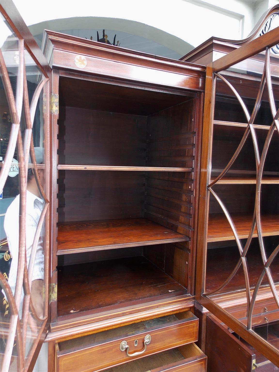 English Chippendale Mahogany Swan Neck Inlaid Breakfront with Desk, Circa 1770 For Sale 12