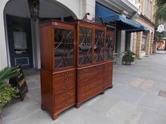 English Chippendale Mahogany Swan Neck Inlaid Breakfront with Desk, Circa 1770