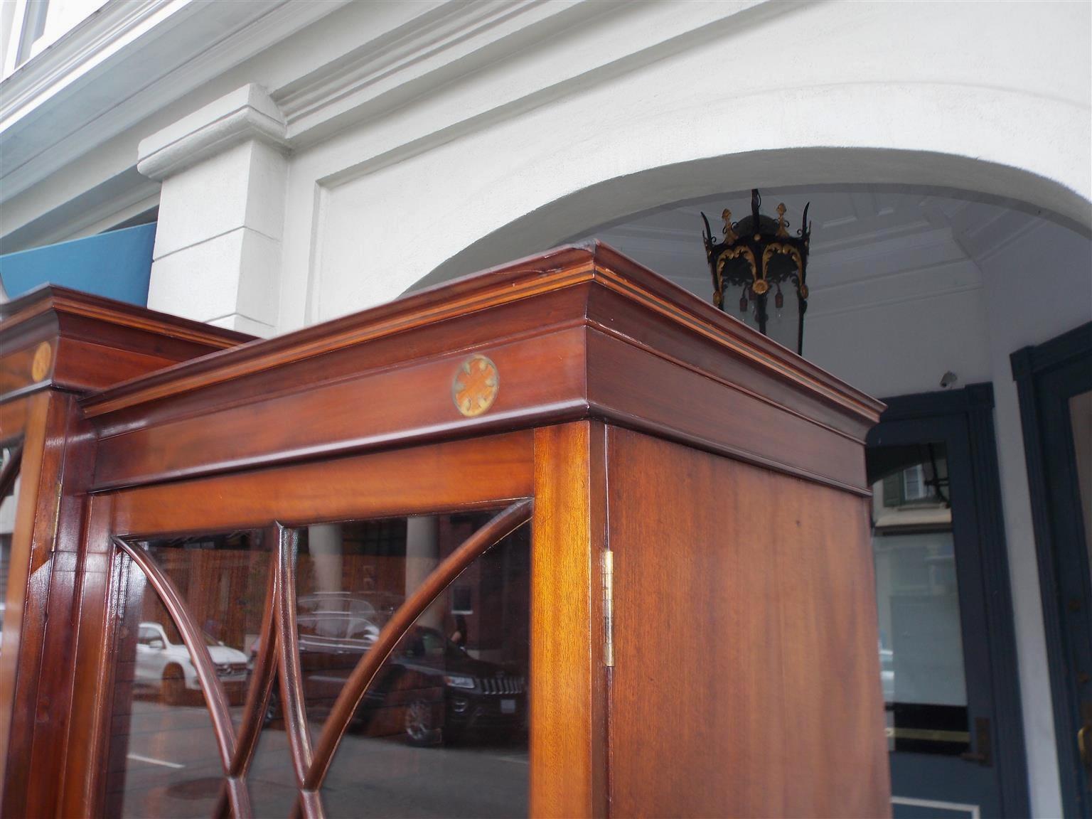 English Chippendale Mahogany Swan Neck Inlaid Breakfront with Desk, Circa 1770 For Sale 1