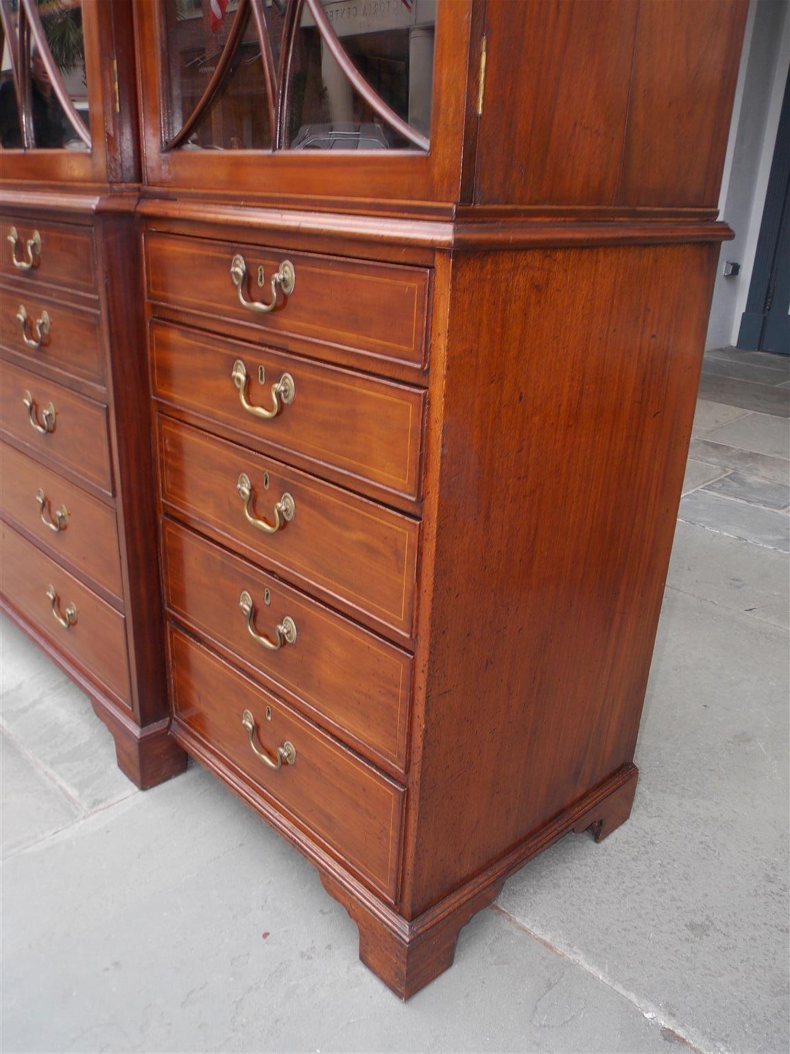 English Chippendale Mahogany Swan Neck Inlaid Breakfront with Desk, Circa 1770 For Sale 2