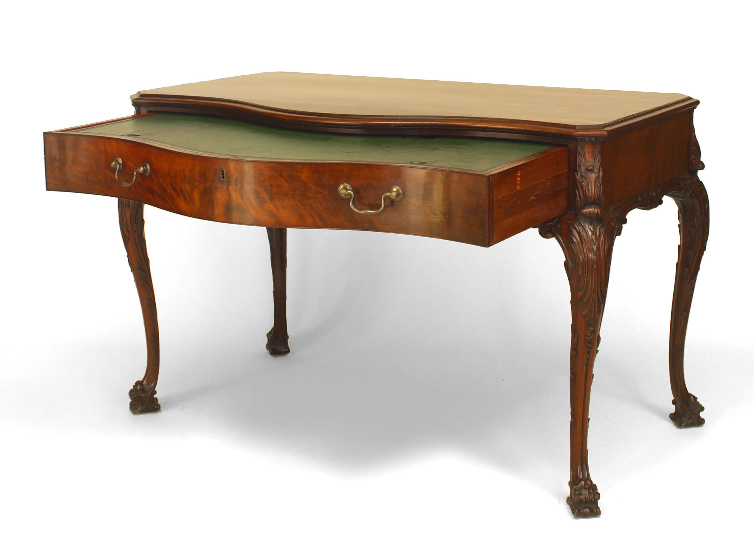 Leather English Chippendale Mahogany Table Desk For Sale