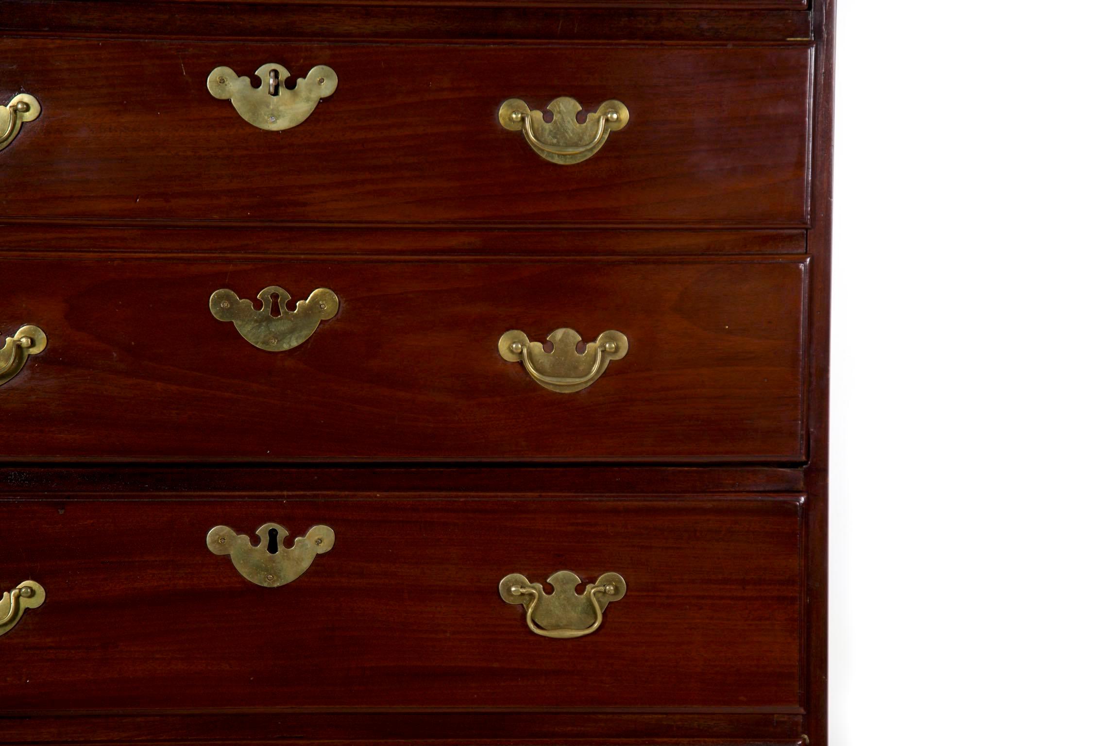 George III English Chippendale Mahogany Tall Chest of Drawers with Secretary Desk