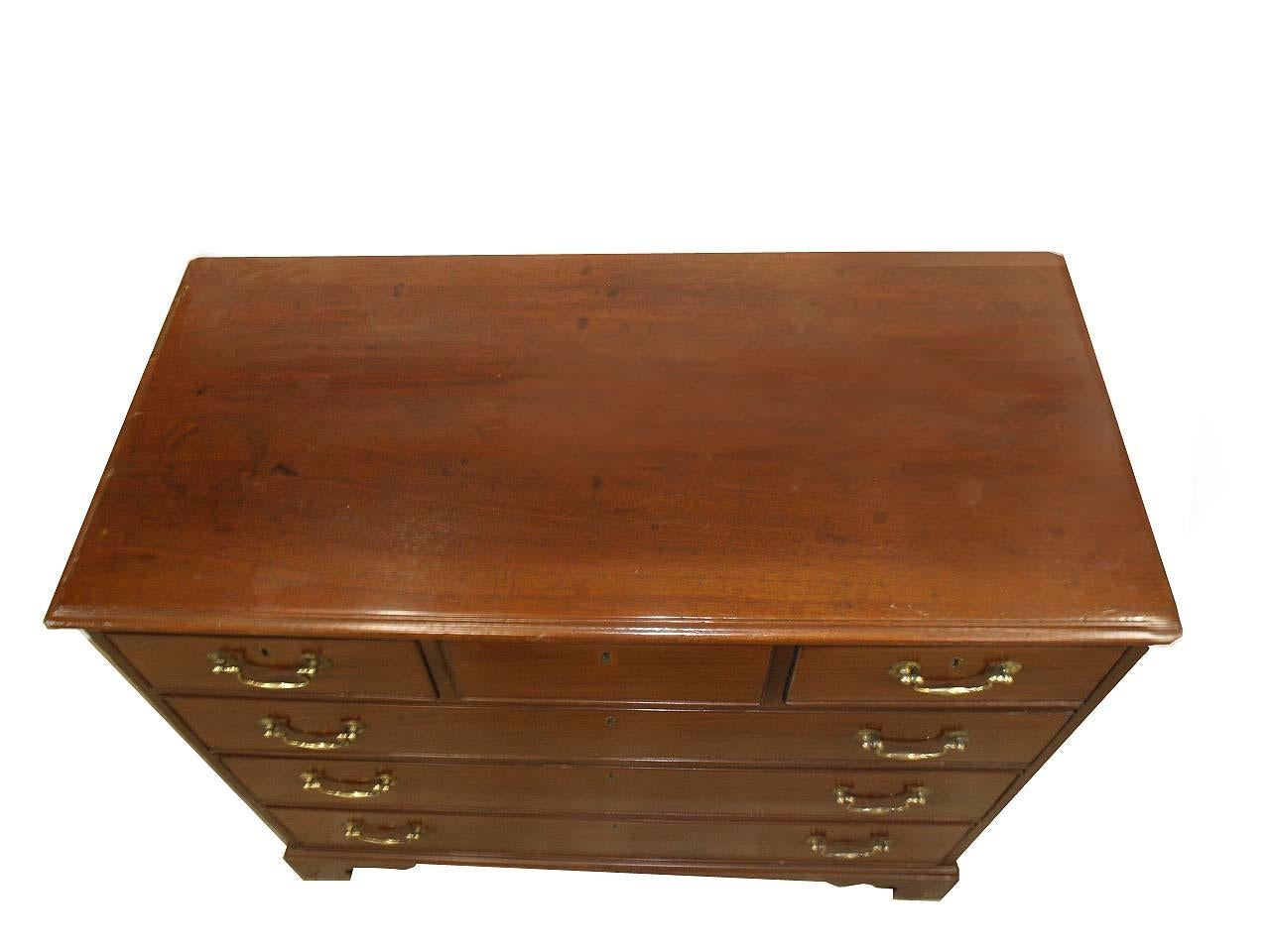 Brass English Chippendale Mahogany Three over Three Drawer Chest For Sale