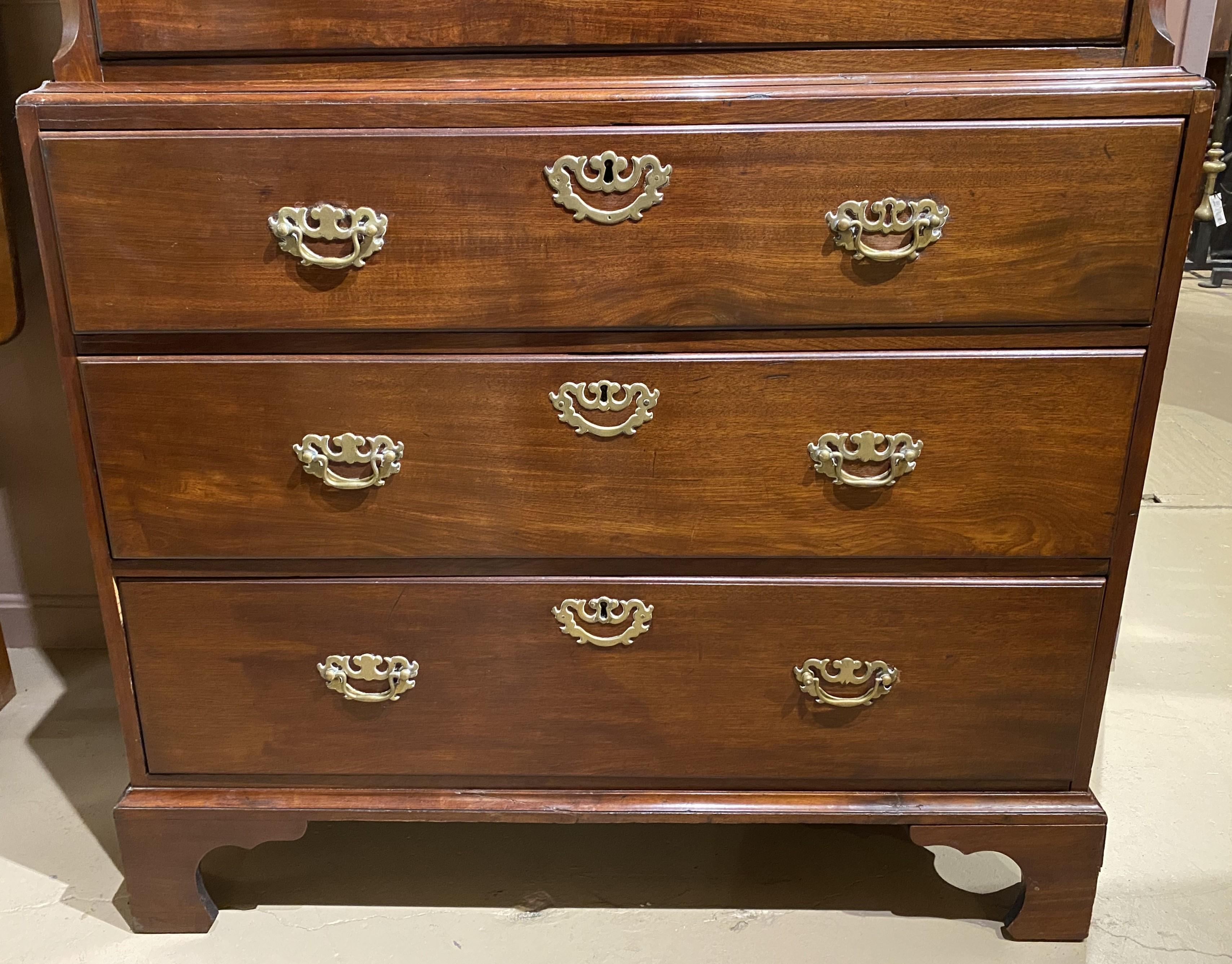Late 18th Century English Chippendale Mahogany Two Part Chest on Chest circa 1780