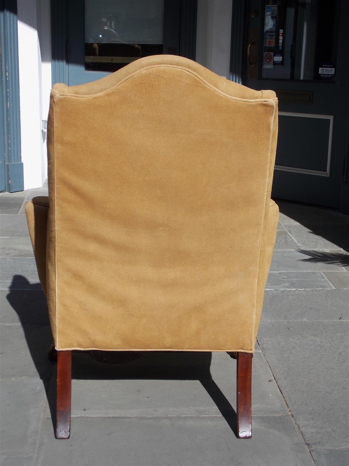 English Chippendale Mahogany Upholstered Ball & Claw Wing Back Chair, Circa 1780 For Sale 2