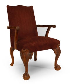 English Chippendale Maroon Armchairs