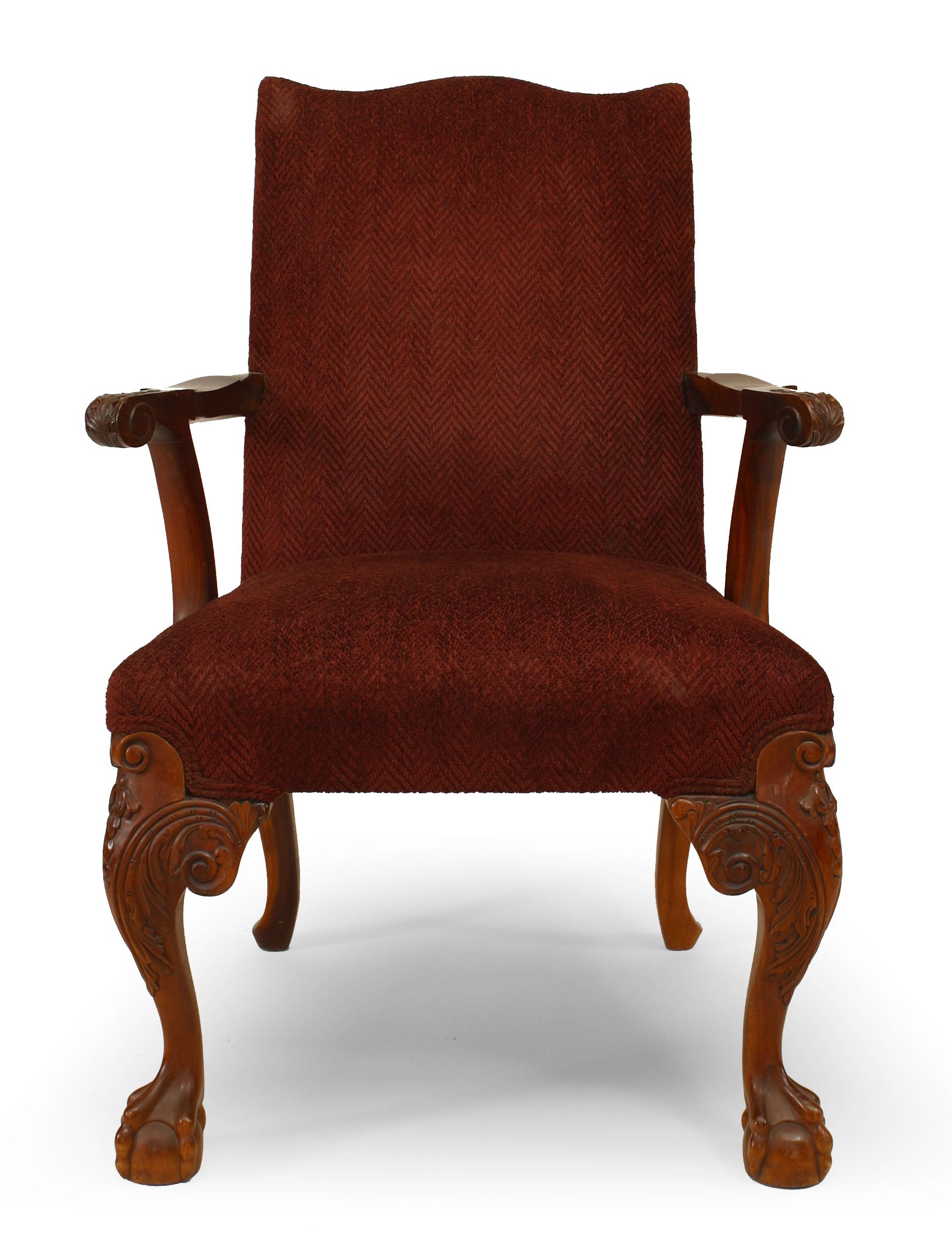 English Chippendale Maroon Armchairs In Good Condition For Sale In New York, NY