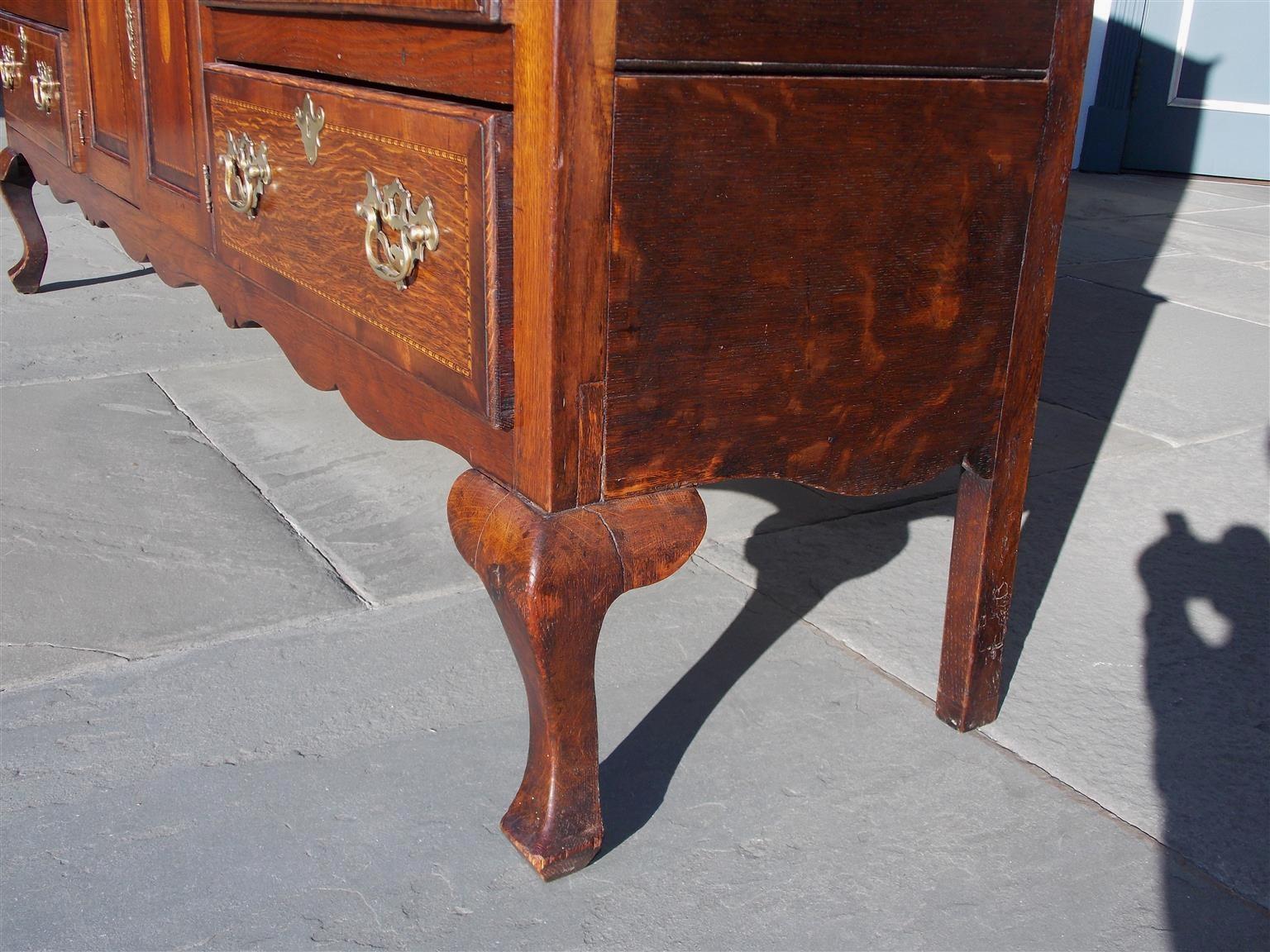 English Chippendale Oak and Walnut Cross Banded Inlaid Welsh Dresser, Circa 1780 3