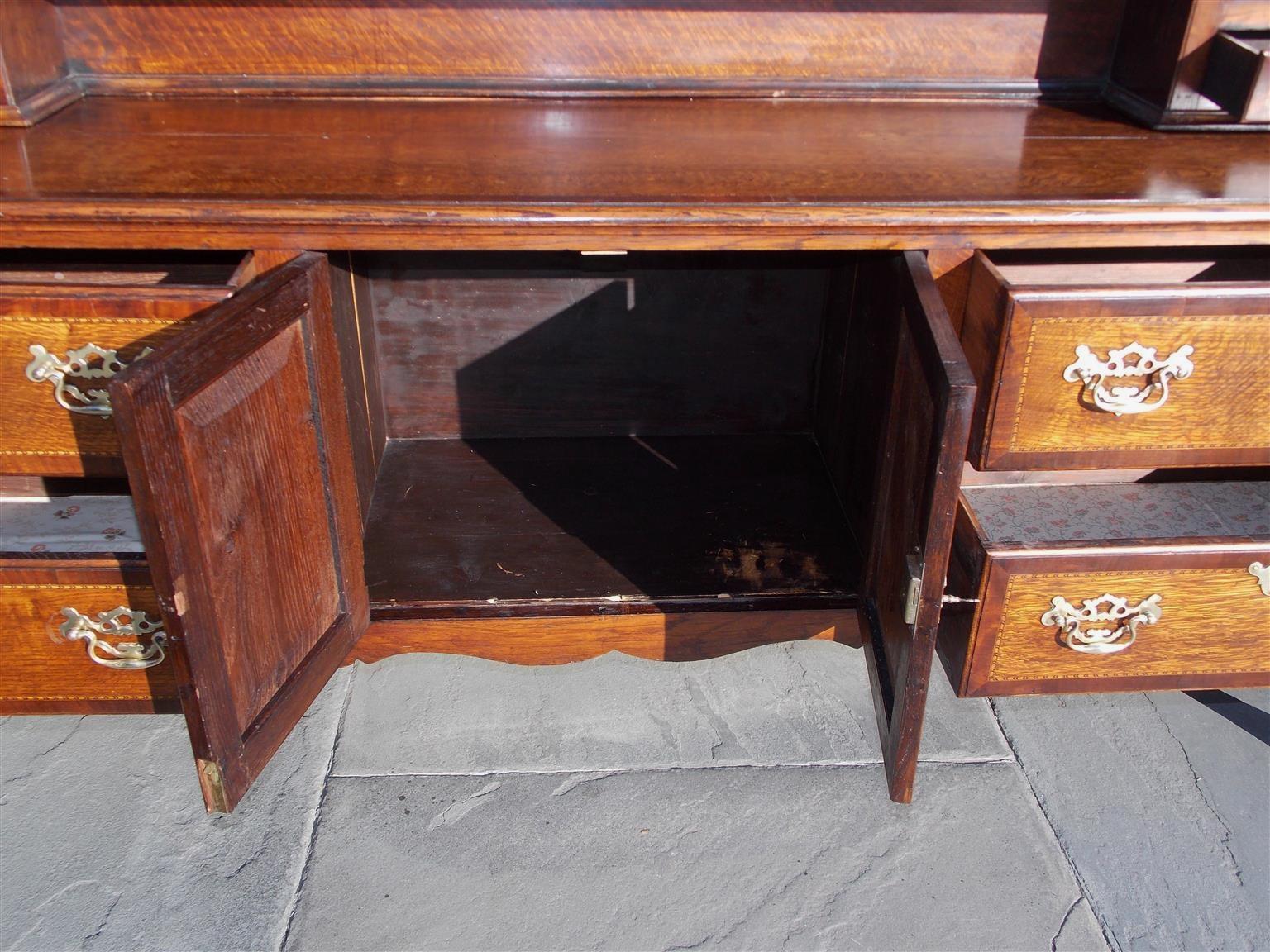English Chippendale Oak and Walnut Cross Banded Inlaid Welsh Dresser, Circa 1780 6