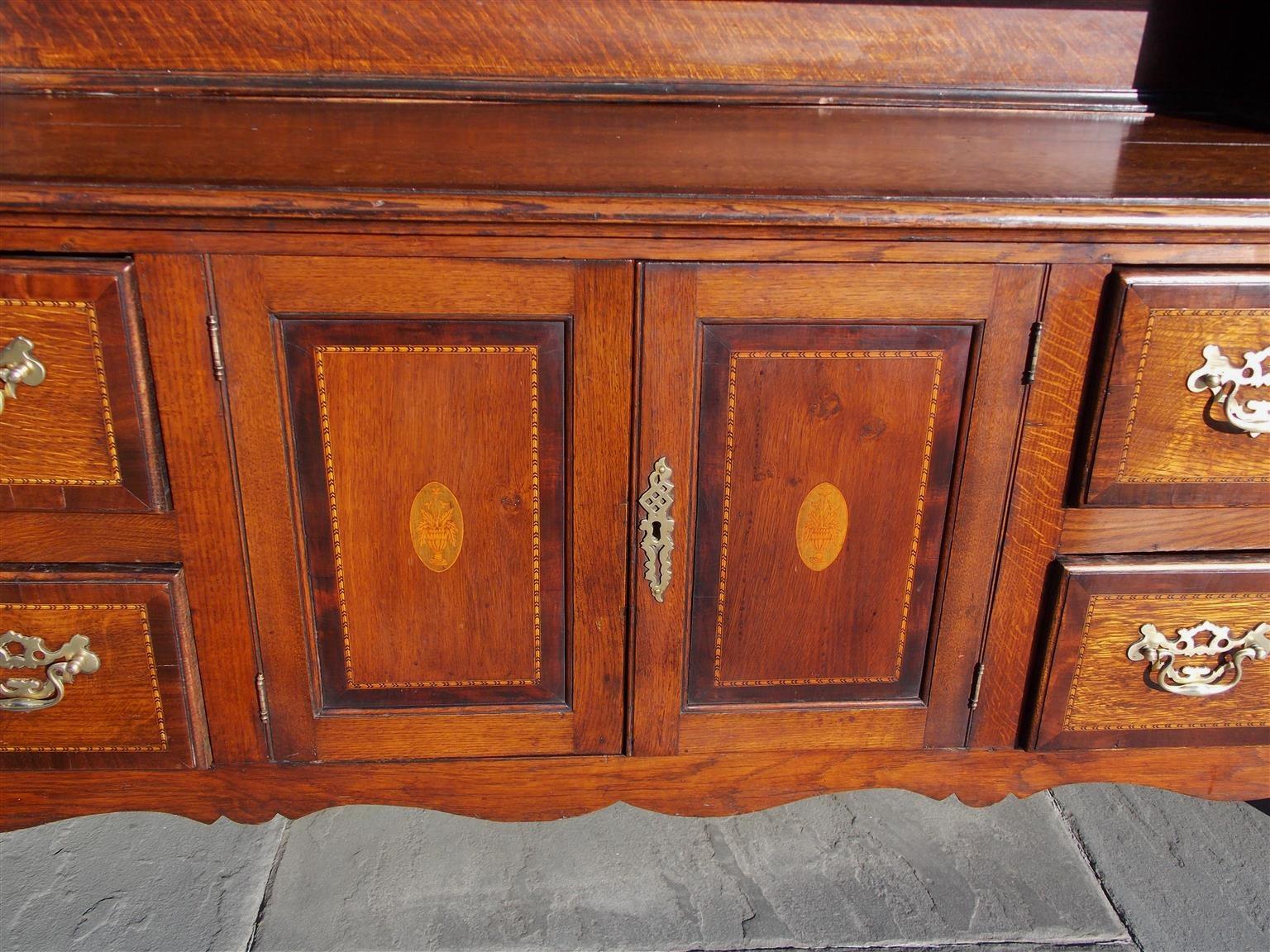 English Chippendale Oak and Walnut Cross Banded Inlaid Welsh Dresser, Circa 1780 2