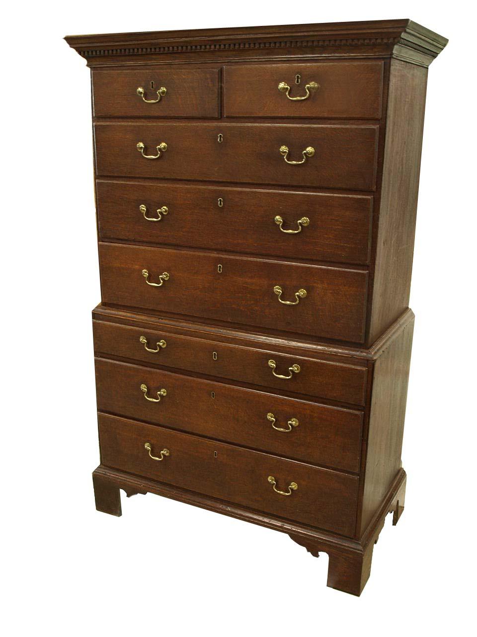 Late 18th Century English Chippendale Oak Chest on Chest