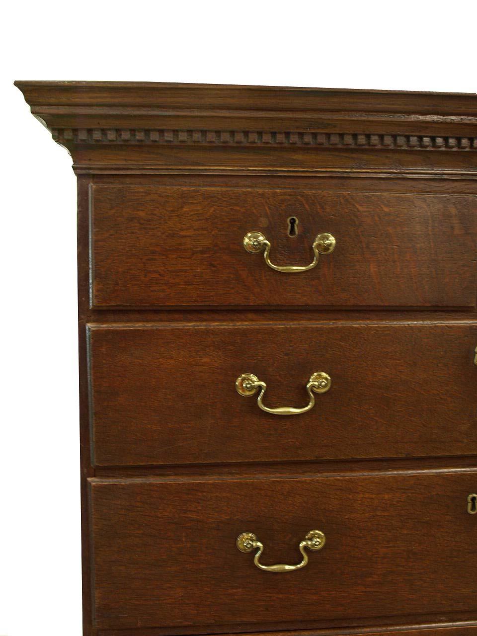 Brass English Chippendale Oak Chest on Chest