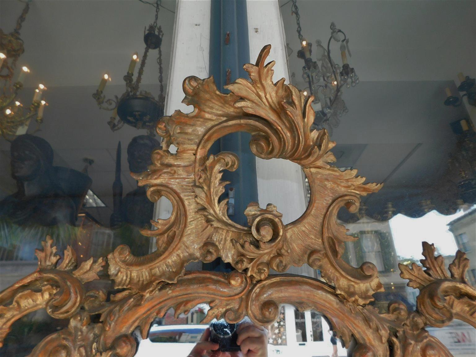 Silvered English Chippendale Oval Gilt Wood & Gesso Floral Cartouche Wall Mirror, C 1770