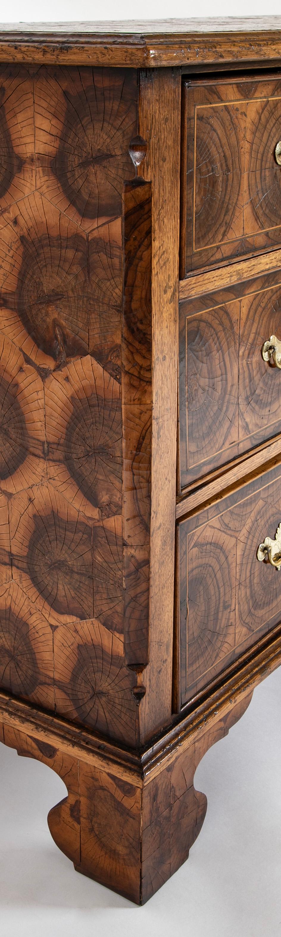 English Chippendale Oyster Veneer Chest of Drawers With Etched Brass Hardware For Sale 7