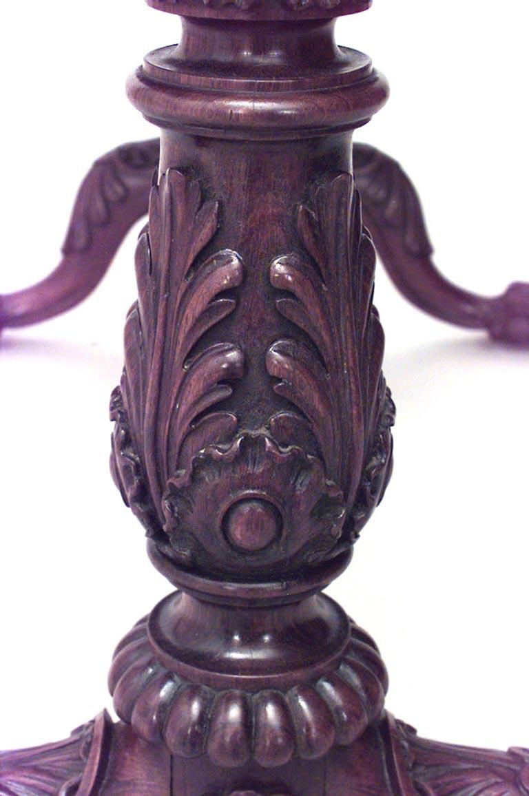 Scrivania inglese del XIX secolo in stile Chippendale in palissandro con doppio piedistallo, 2 cassetti e piano in pelle marrone.
