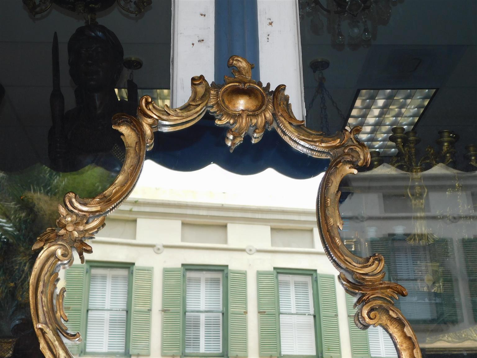 Hand-Carved English Chippendale Serpentine Gilt Wood and Gesso Foliage Wall Mirror, C. 1780 For Sale