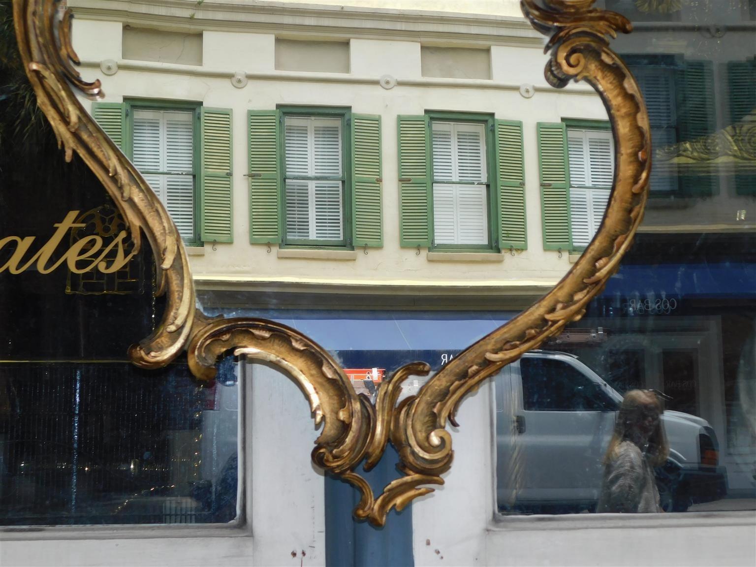 Giltwood English Chippendale Serpentine Gilt Wood and Gesso Foliage Wall Mirror, C. 1780 For Sale