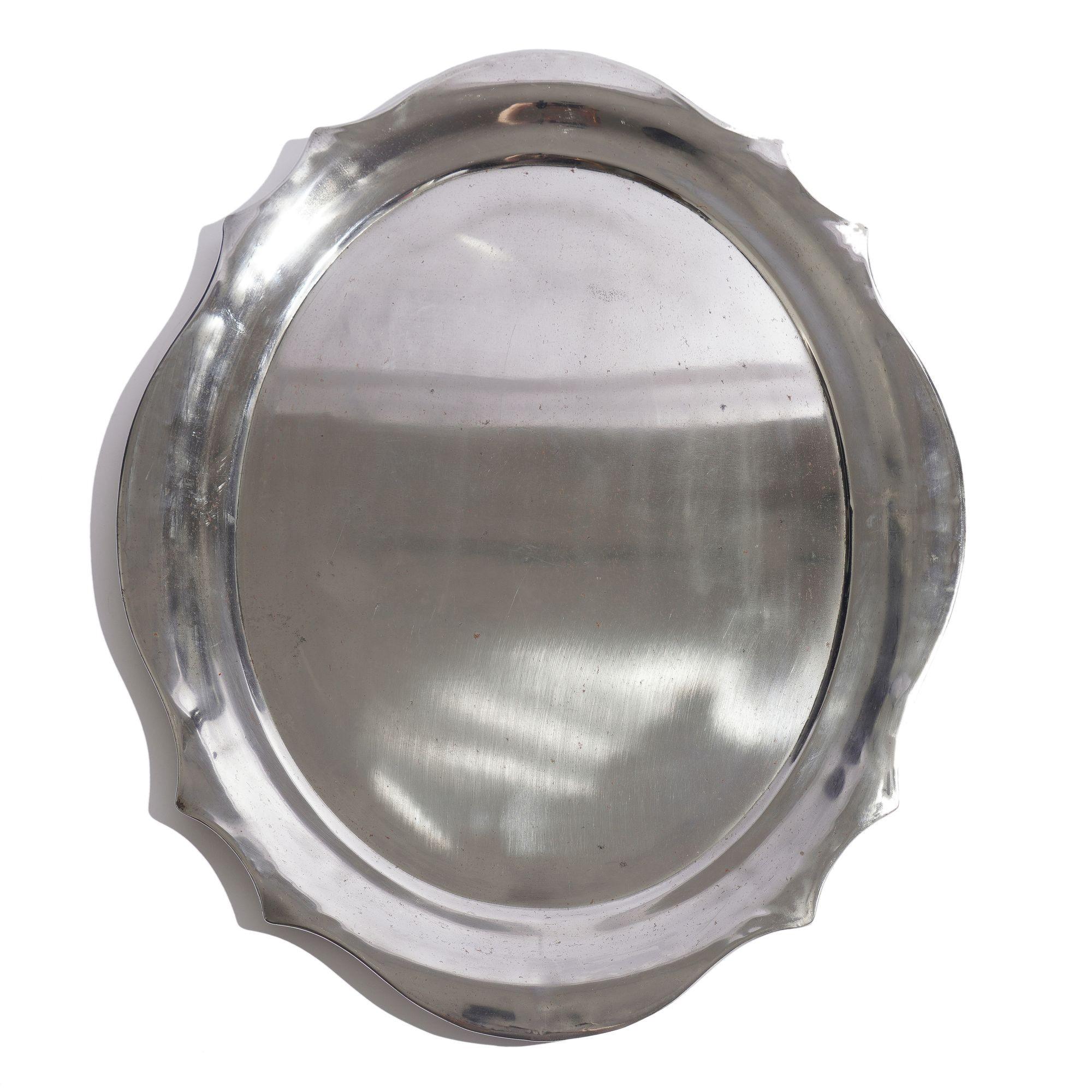 British English Chippendale shaped polished tin tea tray, c. 1830 For Sale