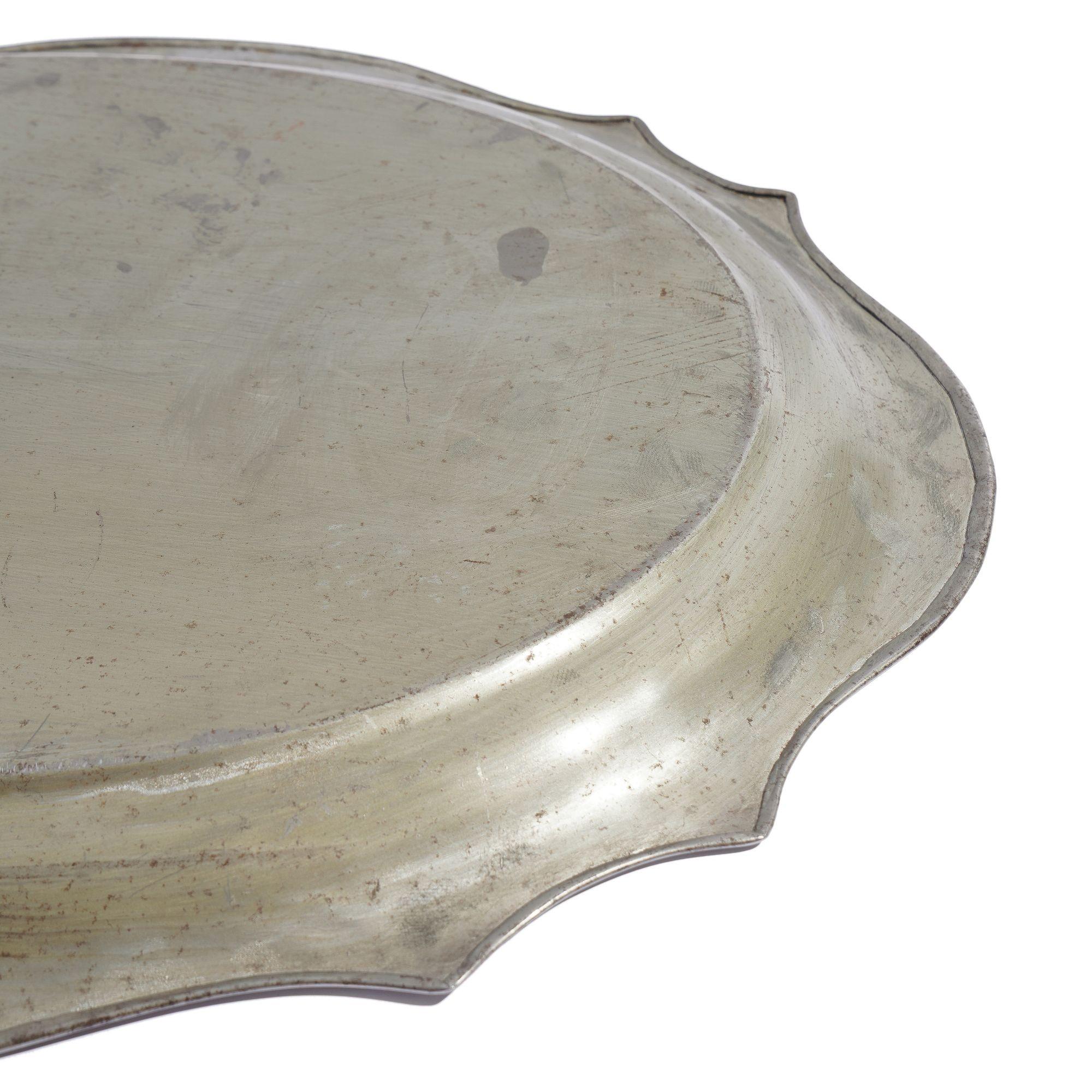 English Chippendale shaped polished tin tea tray, c. 1830 For Sale 1