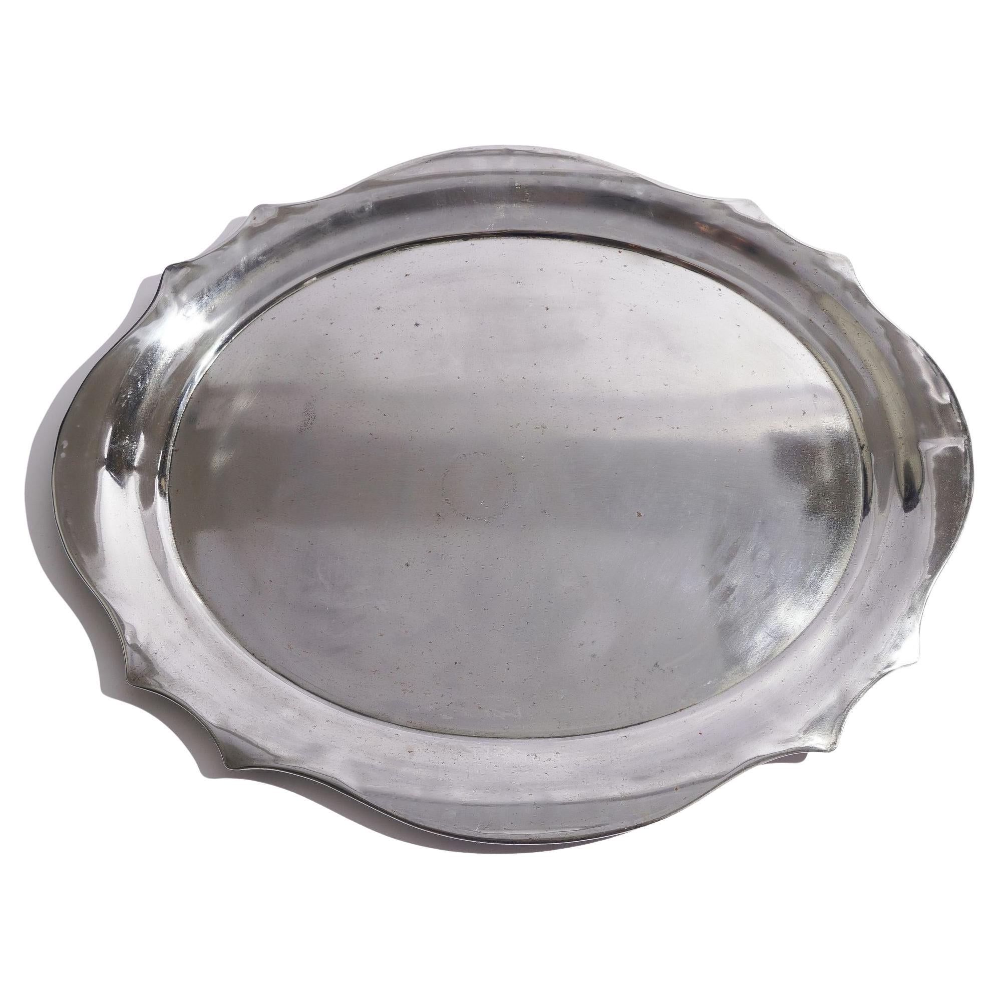 English Chippendale shaped polished tin tea tray, c. 1830