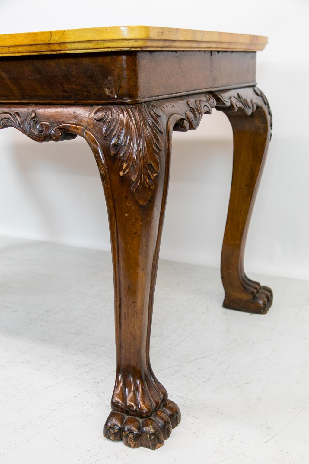 Hand-Carved English Chippendale Simulated Marble-Top Center Table For Sale